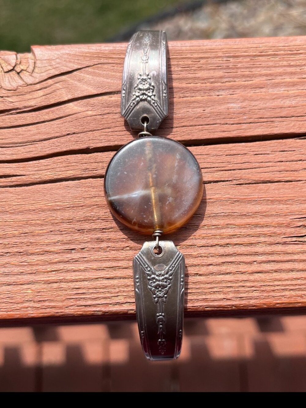 ☘️VTG Silver Spoon Magnetic Silverware Bracelet with polished round stone